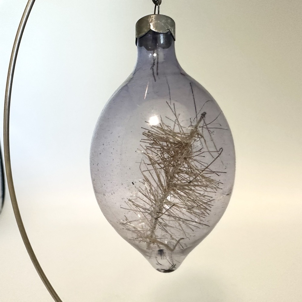 USA Vintage Purple Glass Tinsel Teardrop Christmas Ornament Made In US of A